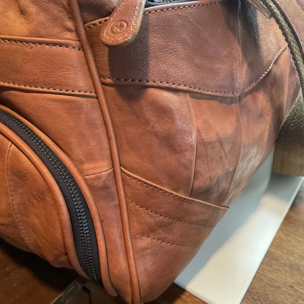 Aaron Leather Goods Patchwork Leather Duffle with 2 Shoe Storage Compartment